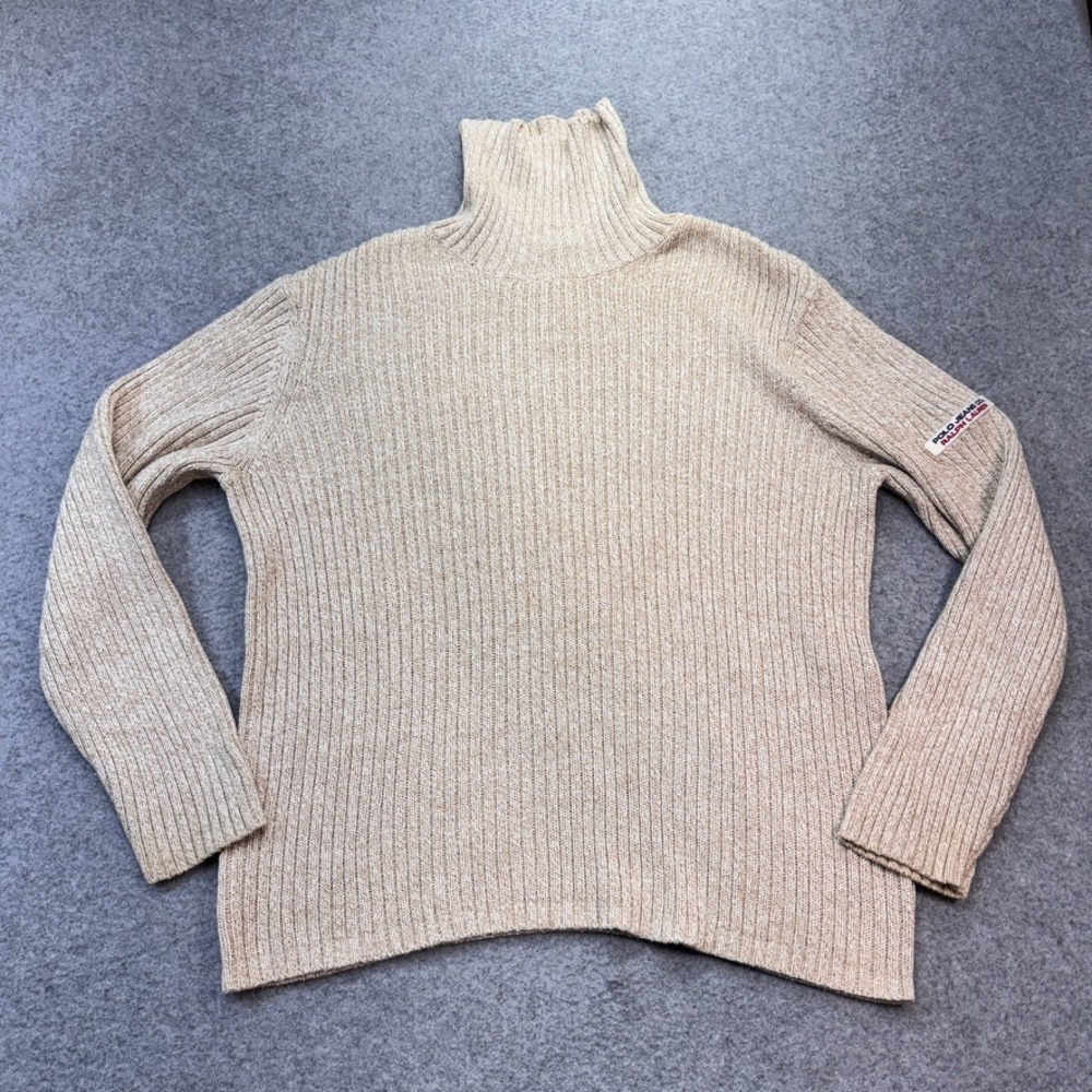 Polo Jeans Co Ralph Lauren Women's Ribbed Turtleneck Sweater Oatmeal Cotton L